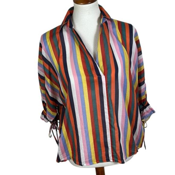 Eva Franco Rainbow Stripe Lightweight Semi Sheer Summer Killian Top Size 8 - Picture 5 of 11